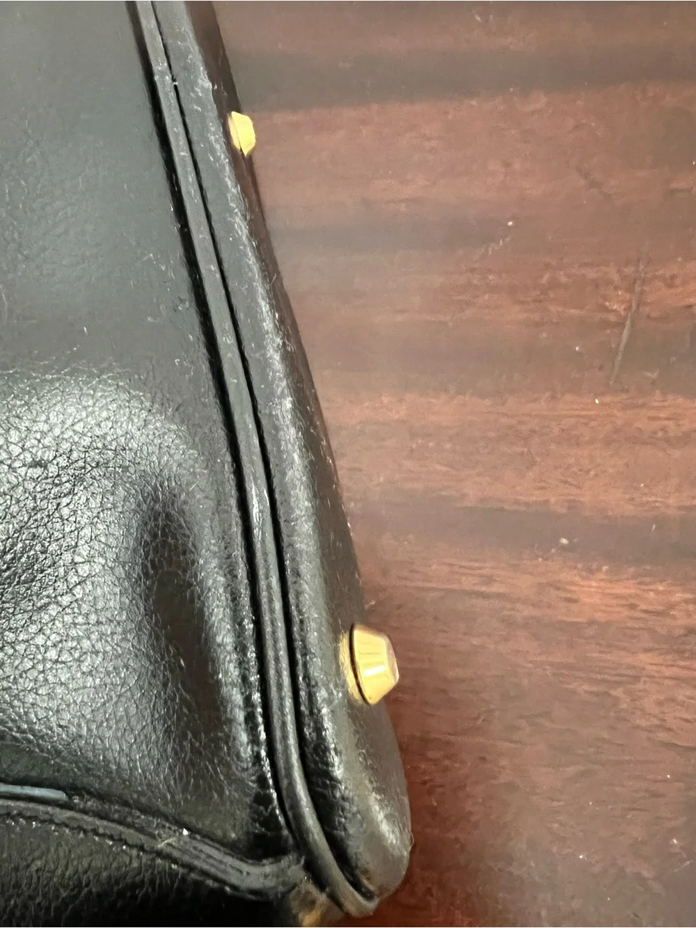 Focus Paris Vintage Classic Black Leather Tote with Gold Hardware